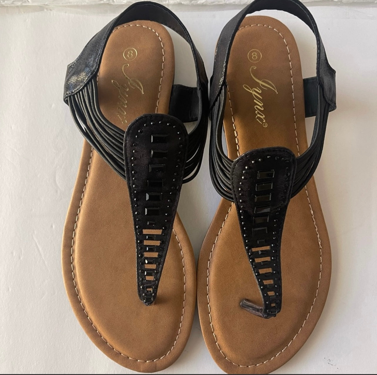 Flat Sandals Black w/bling front