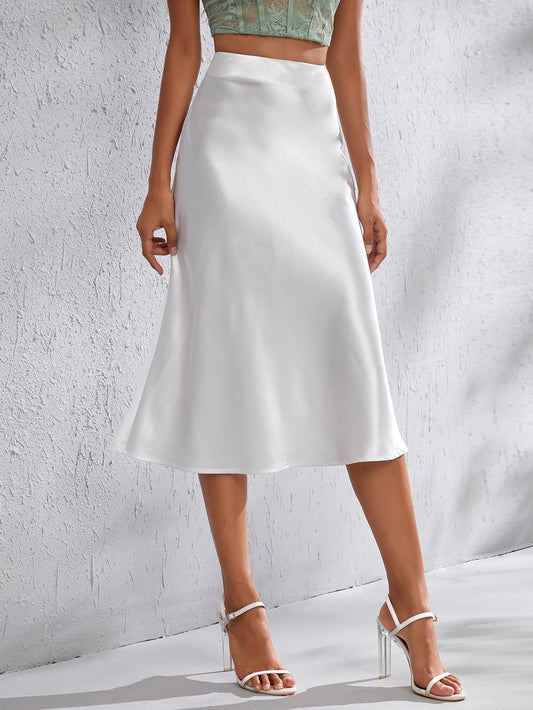 Satin High Waist Skirt White XL