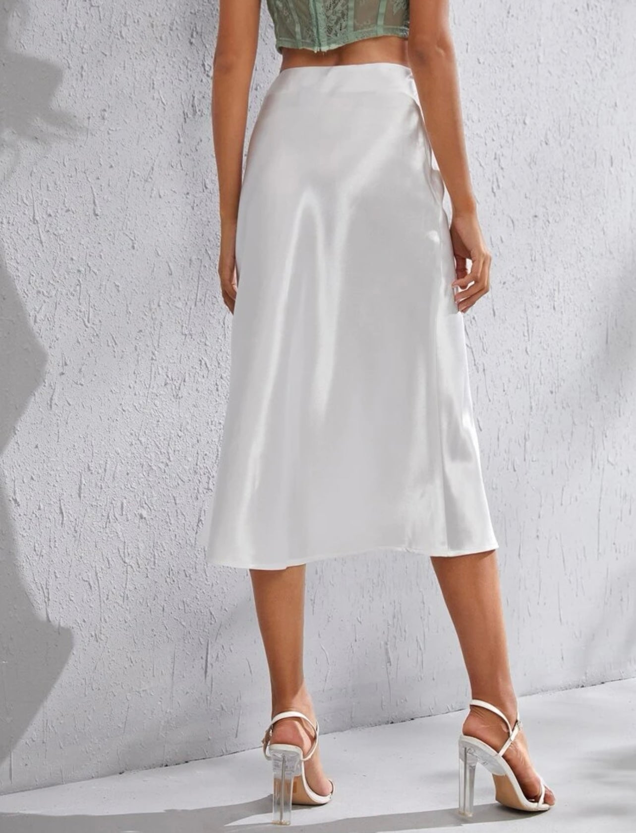 Satin High Waist Skirt White XL
